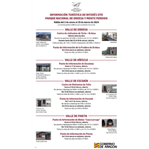 Información turística de interés del parque Nacional de Ordesa y Monte perdido para el período del 2 de enero al 30 de marzo del 2024